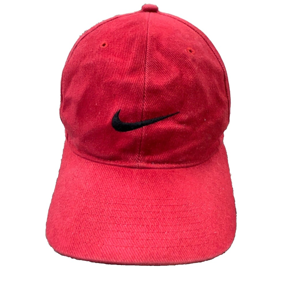 Vintage Y2K Nike Hat Cap Snapback Red Black Center Swoosh Grunge Faded 2000s